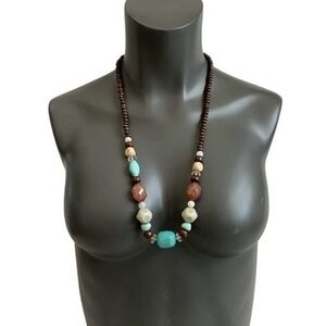 Boho Multicolored Acrylic Beaded Statement Necklace 29" Very Good